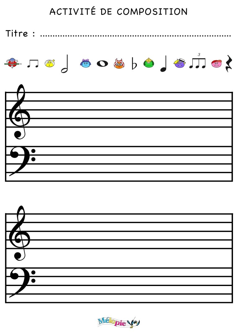 Partition vierge, composer, différents niveaux MÉLOPIE