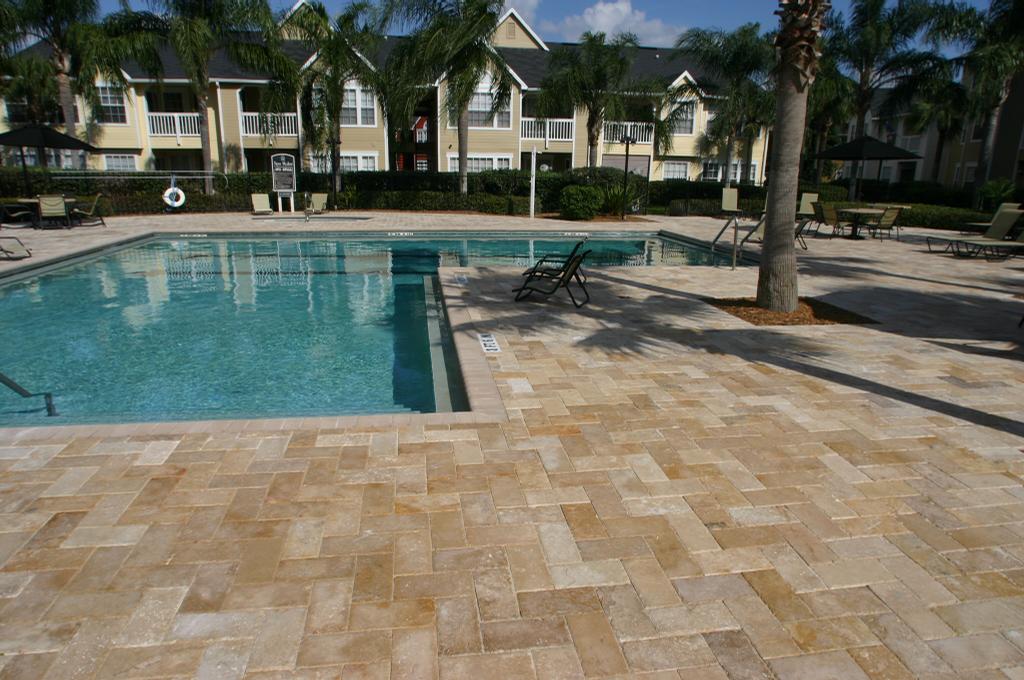 Paver Pool Deck Travertine from Orlando Brick Pavers Inc in Orlando, FL