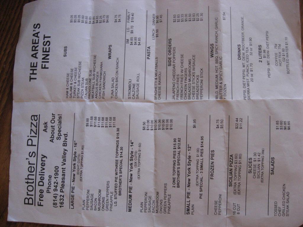 Brothers Pizza Altoona PA 16601 8149427444 Pizza