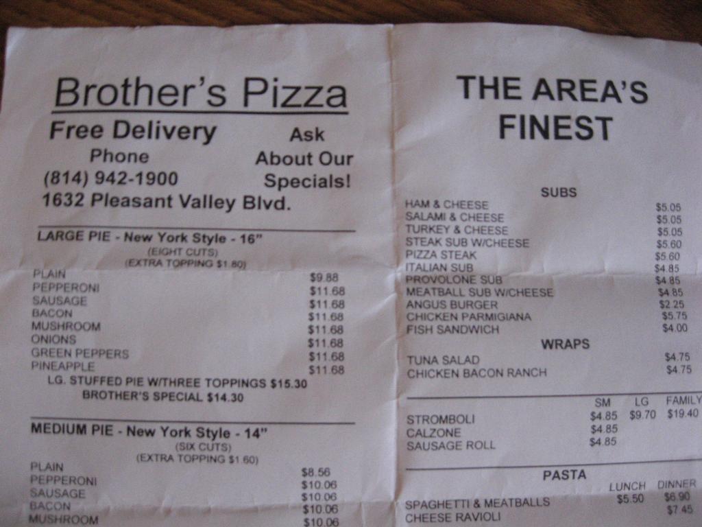 Brothers Pizza Altoona PA 16601 8149427444 Pizza