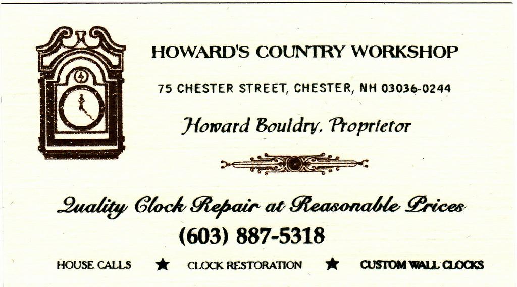 Howards Quality Clock Repair Chester NH 03036 6038875318