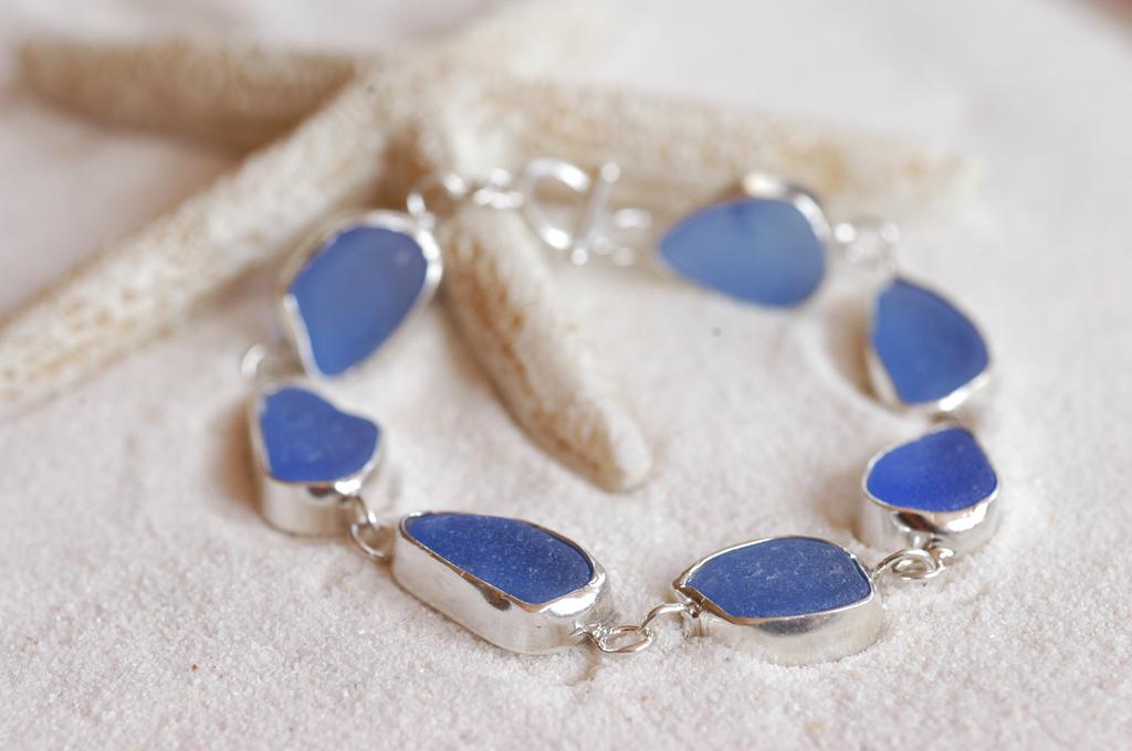 Sea Glass & Sterling Bezel Set Bracelet.JPG from Liliana Designs Sea