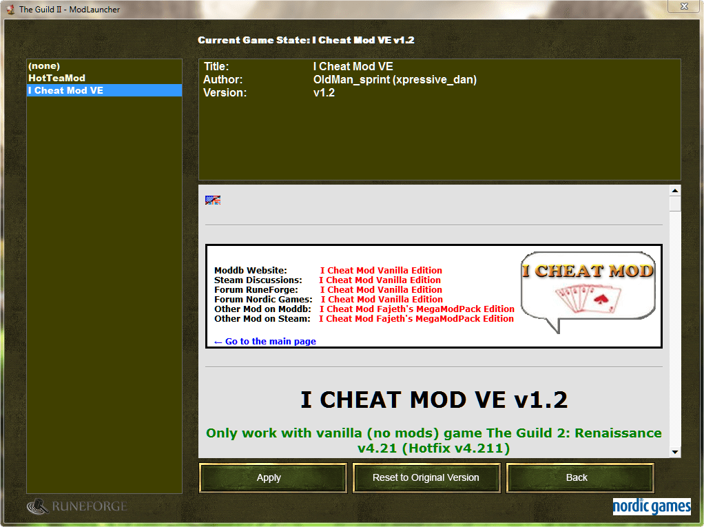 I Cheat Mod VE Mod Launcher Part 2 image ModDB