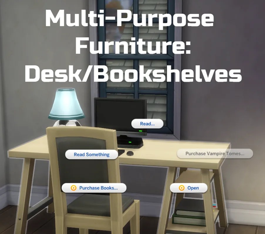 MultiPurpose Furniture Desk/Bookshelves Sims 4 Functional Objects