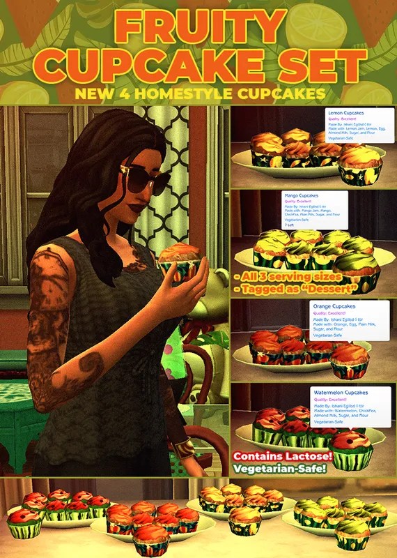 Fruity Cupcake Set 4 New Custom Recipes Sims 4 Cuisine & Food Mods