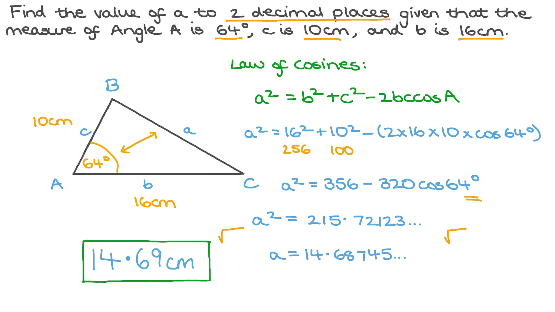 Question Video Applying the Cosine Rule to Solve Triangles Nagwa