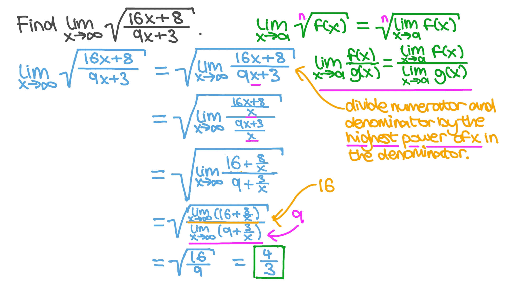 Question Video Finding the Limit of a Composition of Rational and Root