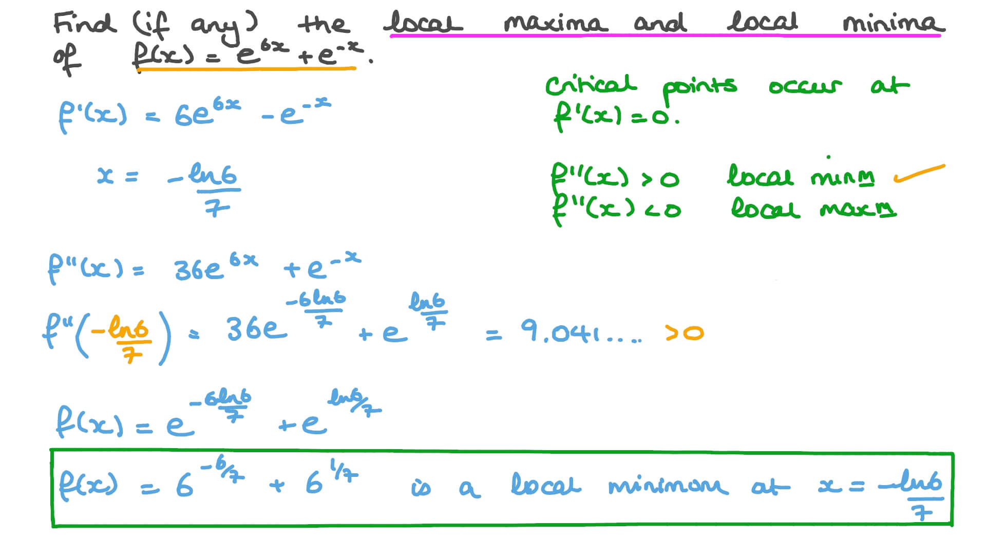 Question Video Finding the Local Maximum and Minimum Values of a