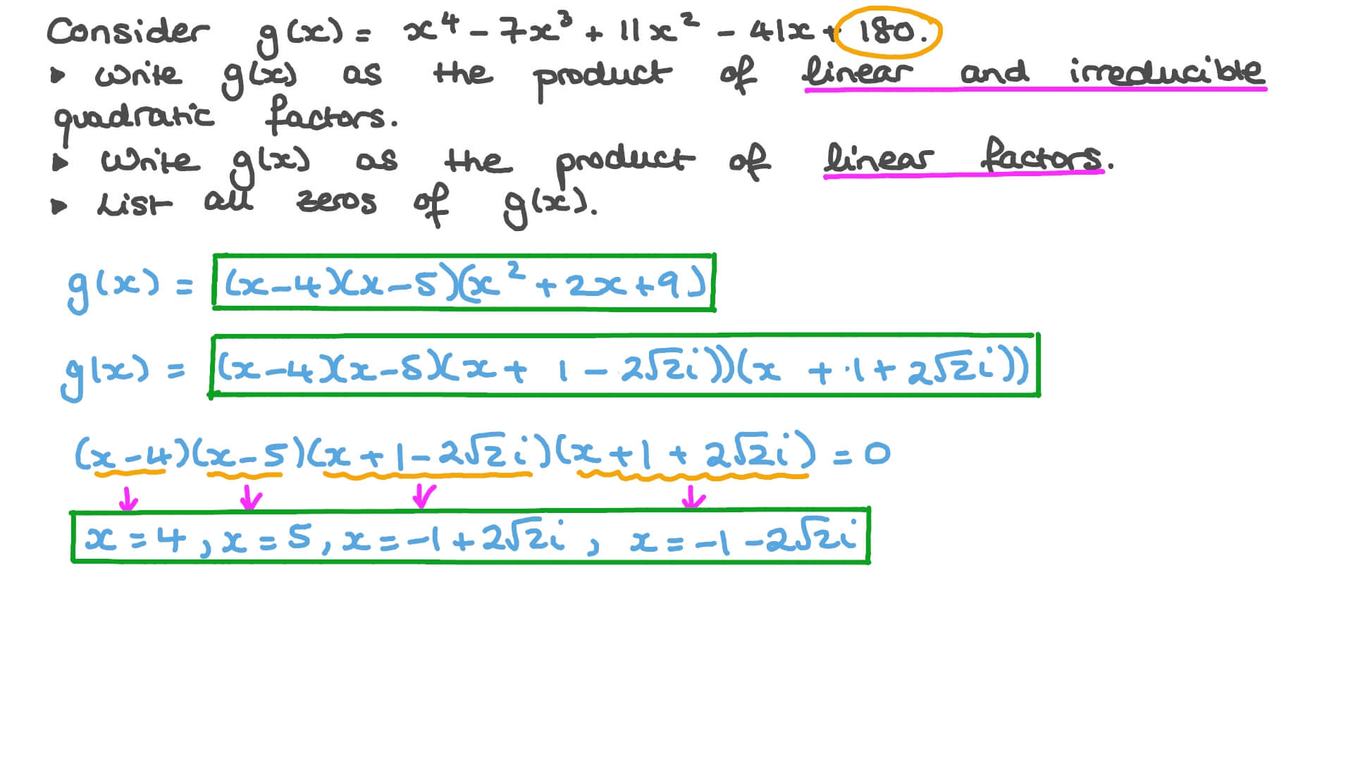 Question Video Writing Polynomials as a Product of Linear and