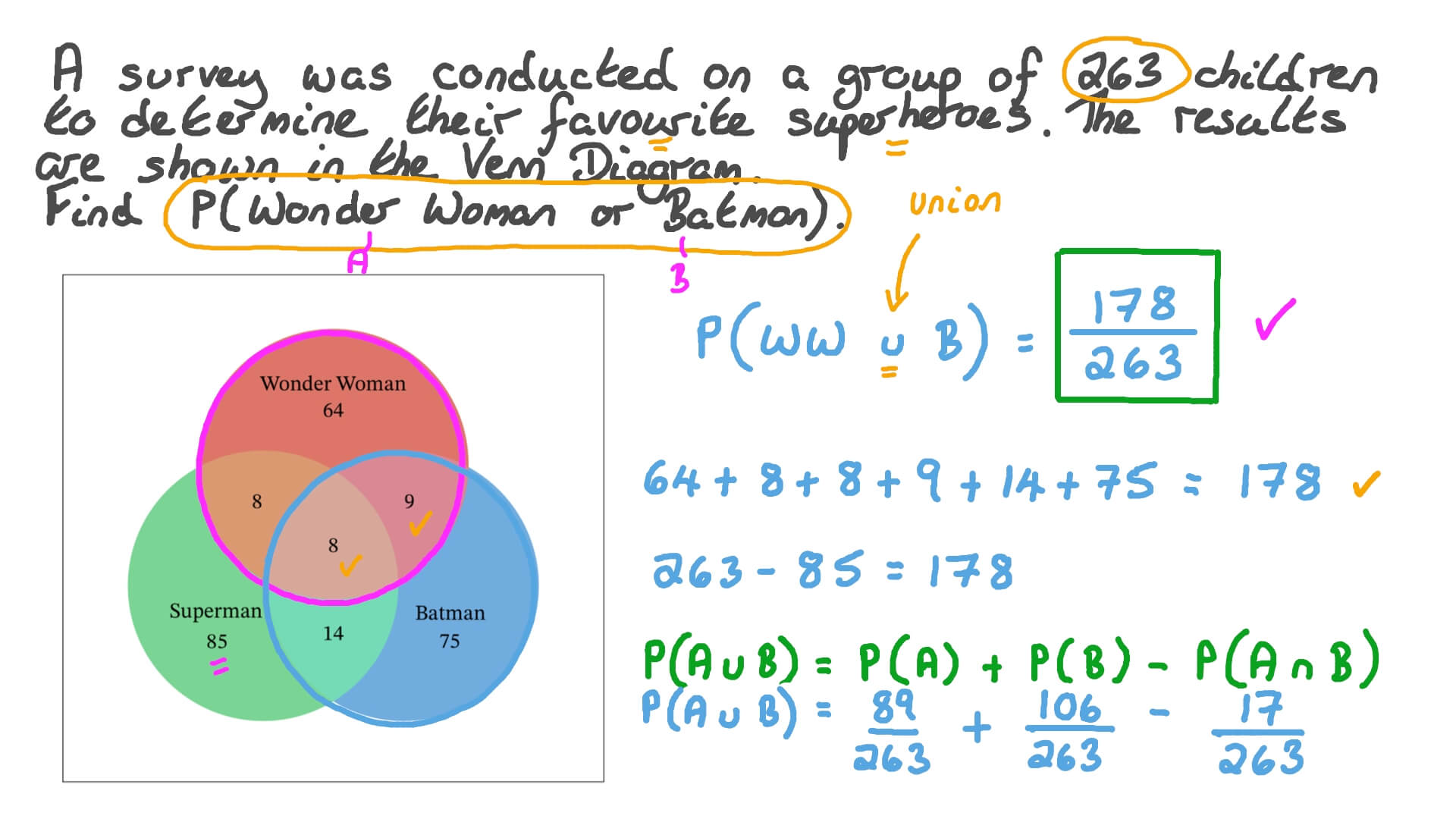 Question Video: Using Venn Diagram to Determine the Union of Two Events