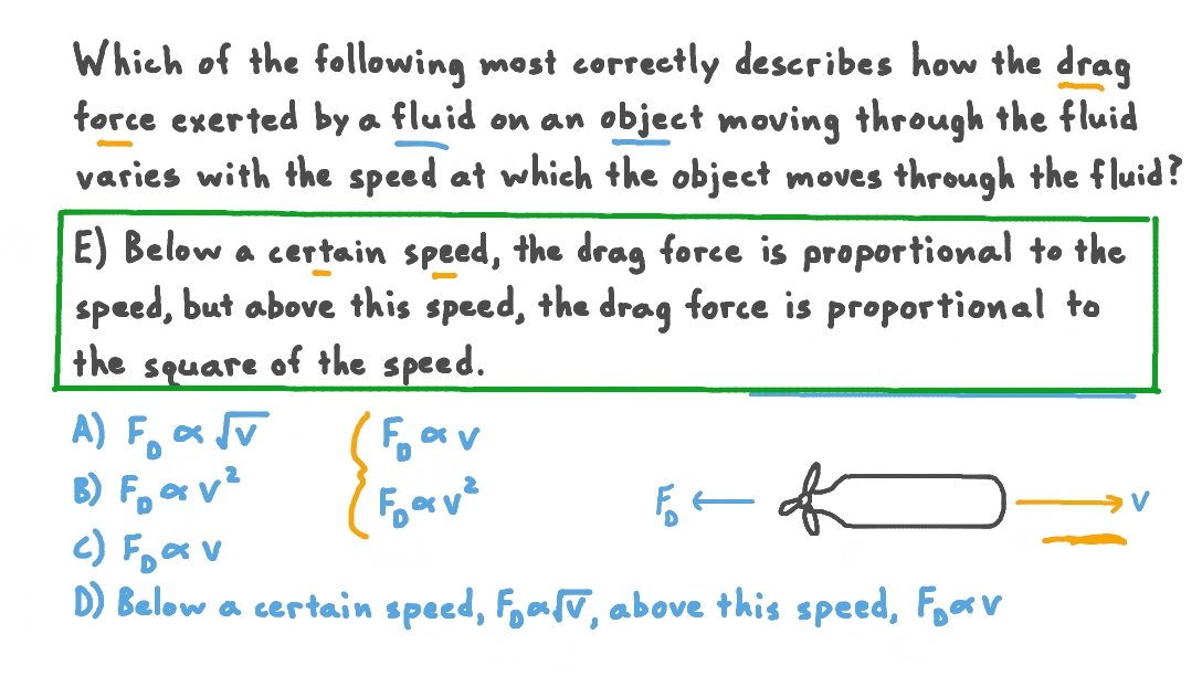 Question Video Drag Force through Fluid Proportions Nagwa