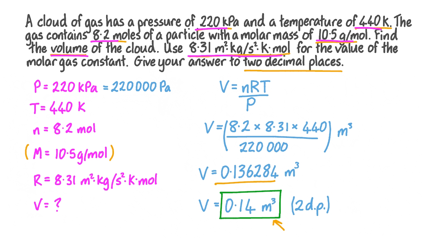 Question Video Calculating the Volume of an Ideal Gas Nagwa