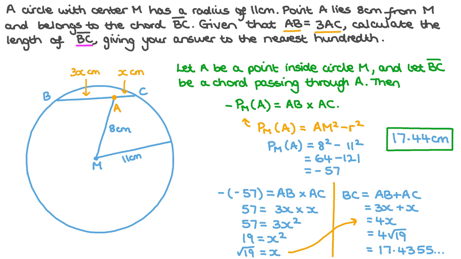Question Video Finding the Length of a Chord in a Circle Using the
