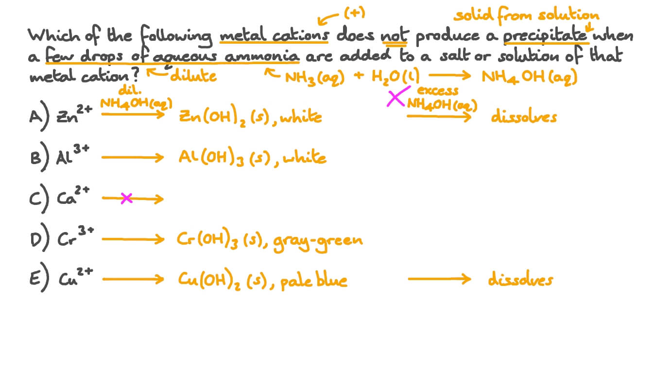 Question Video Identifying a Metal Cation That Precipitates When a Few