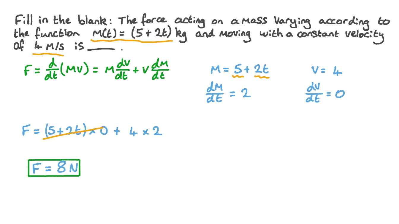 Question Video Finding the Force Acting On a Body with Variable Mass
