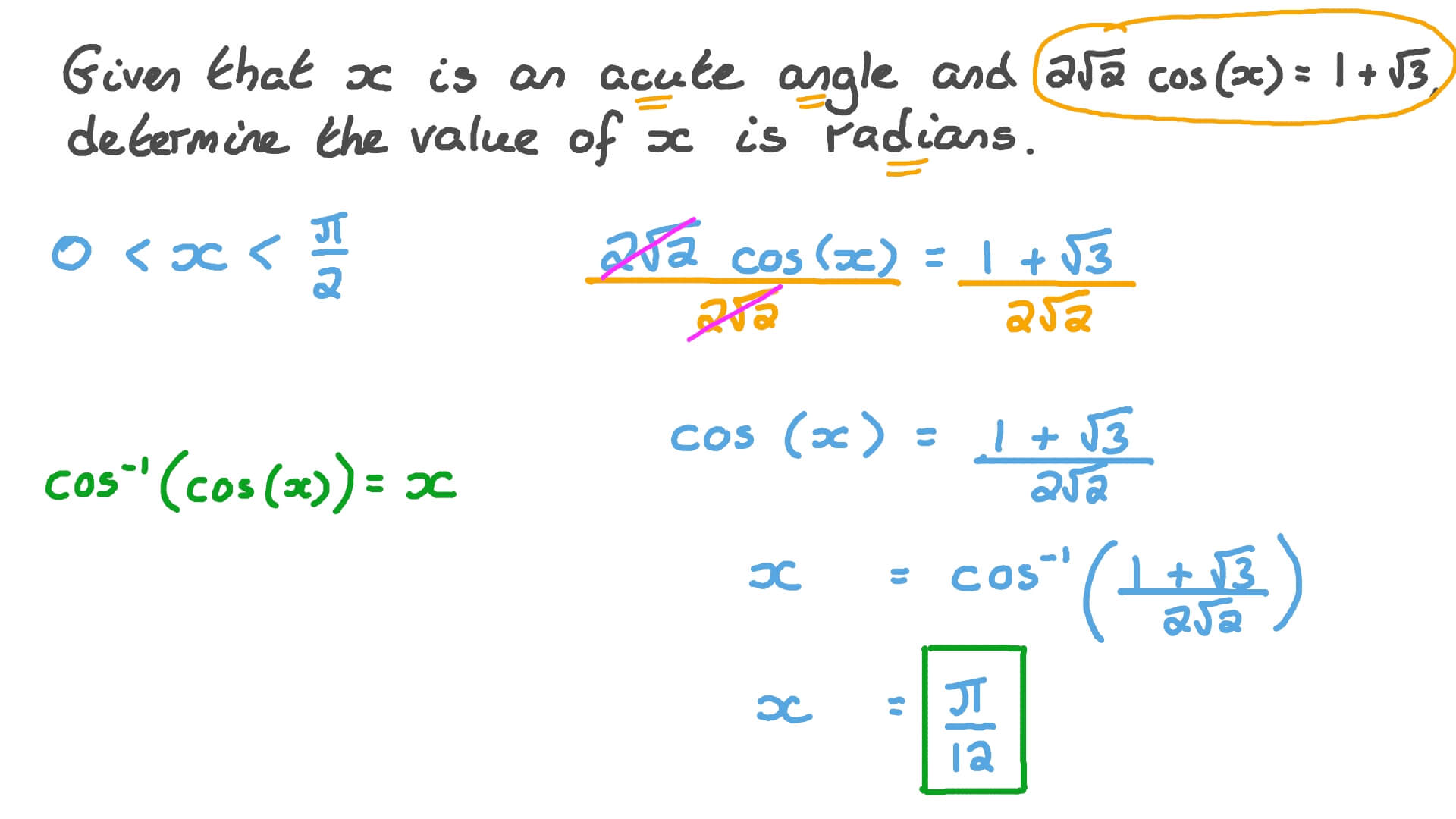 Question Video Solving an Equation Using the Inverse Cosine Function