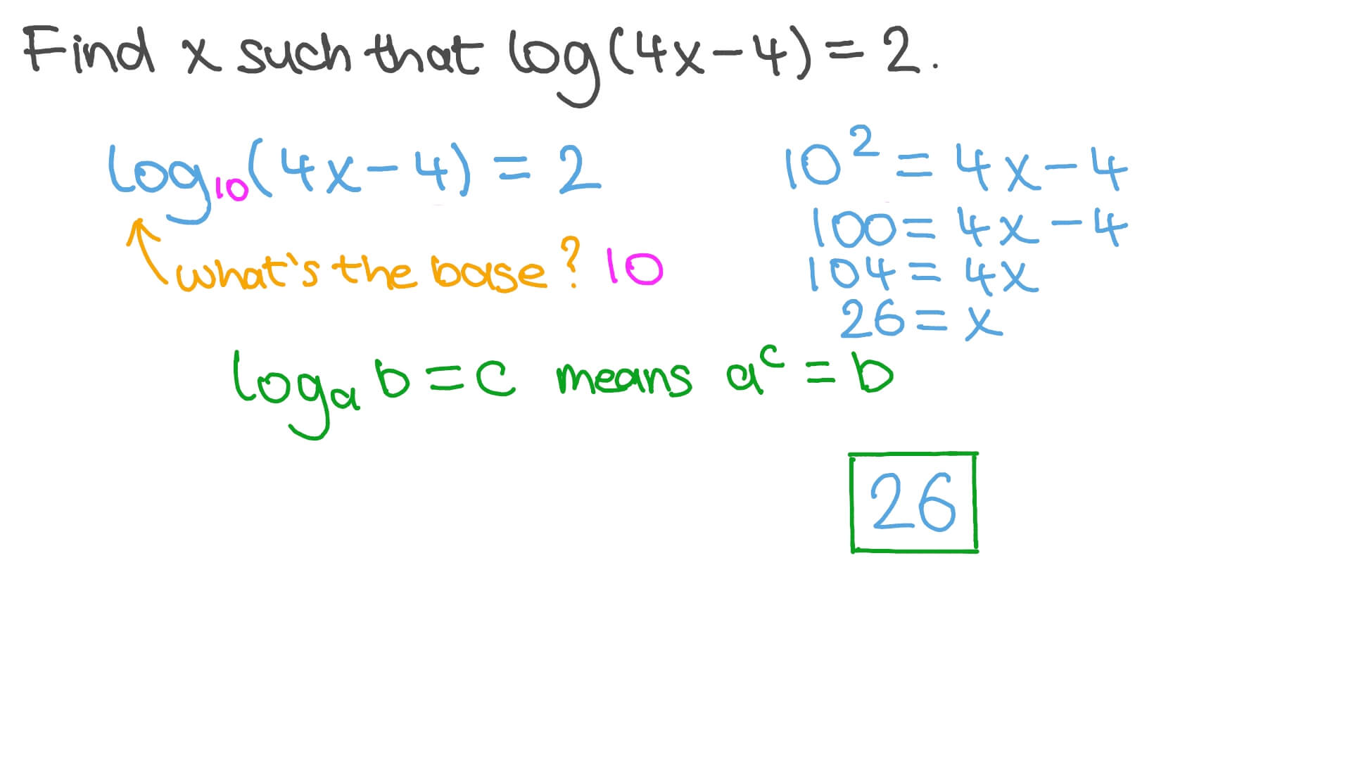 Question Video Solving Logarithmic Equations Nagwa