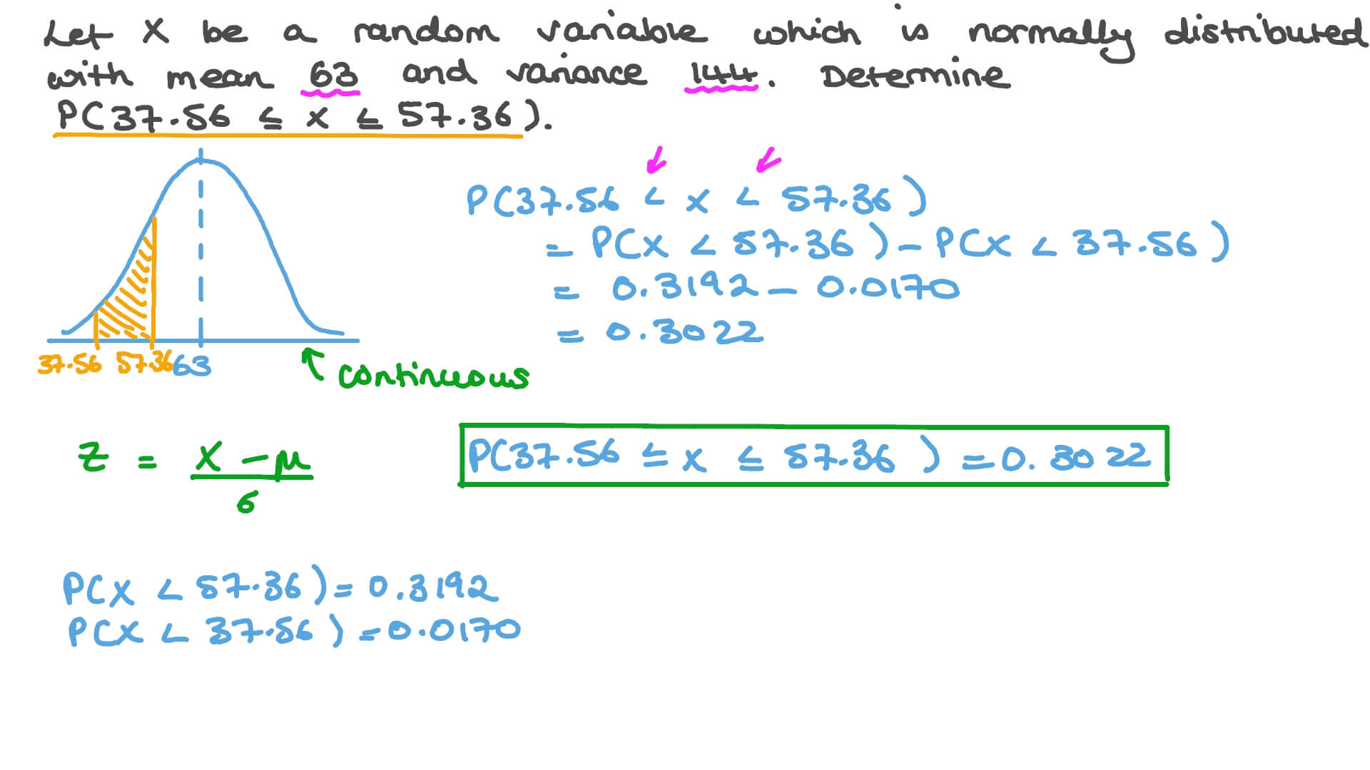 Video Determining Probabilities for Normal Distribution given the Mean