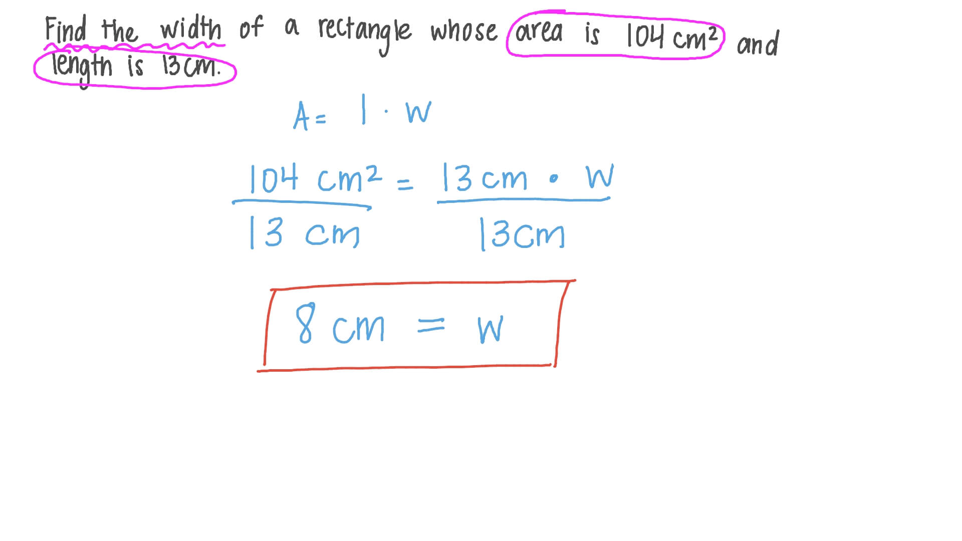 Question Video Finding the Width of a Rectangle Given Its Area and