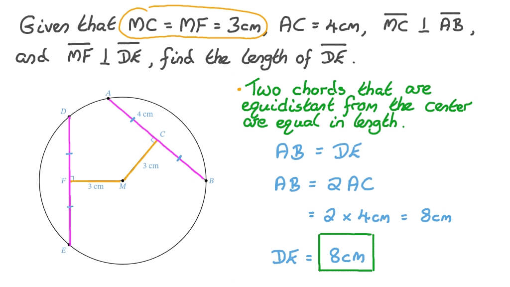 Question Video Finding a Missing Length Using Equidistant Chords from