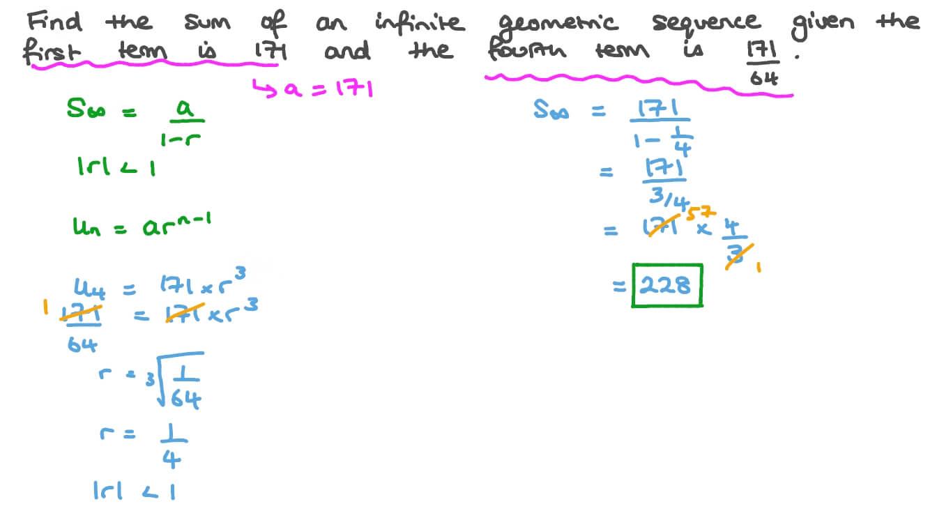 Question Video Finding the Sum of an Infinite Geometric Sequence given
