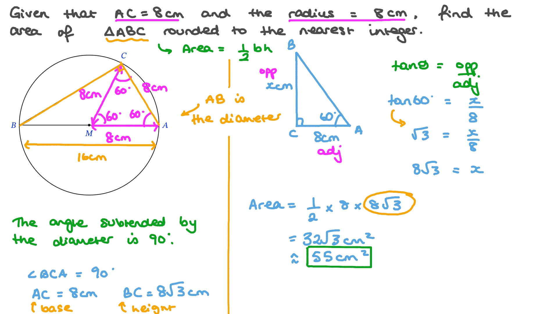 Question Video Using Inscribed Angles in a SemiCircle to Find the