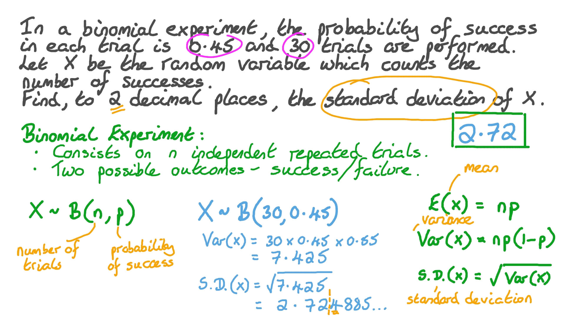 Question Video Calculating the Standard Deviation of a Binomial Distribution Nagwa
