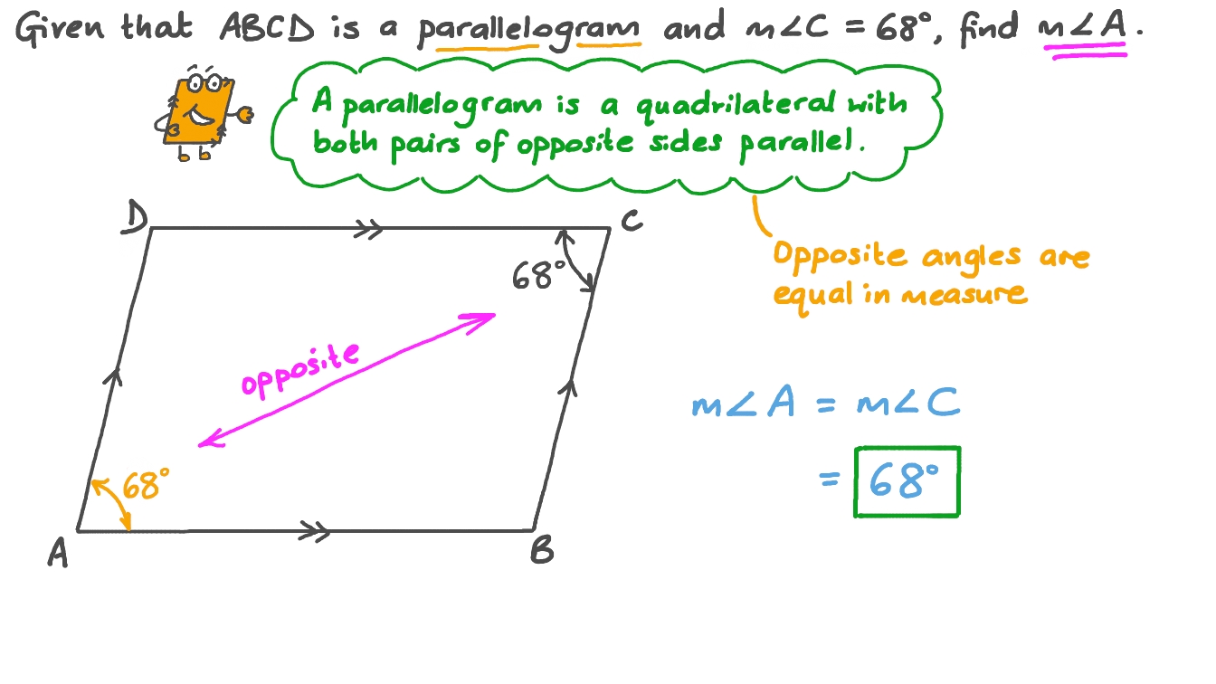 Question Video: Finding the Measure of an Angle in a Parallelogram