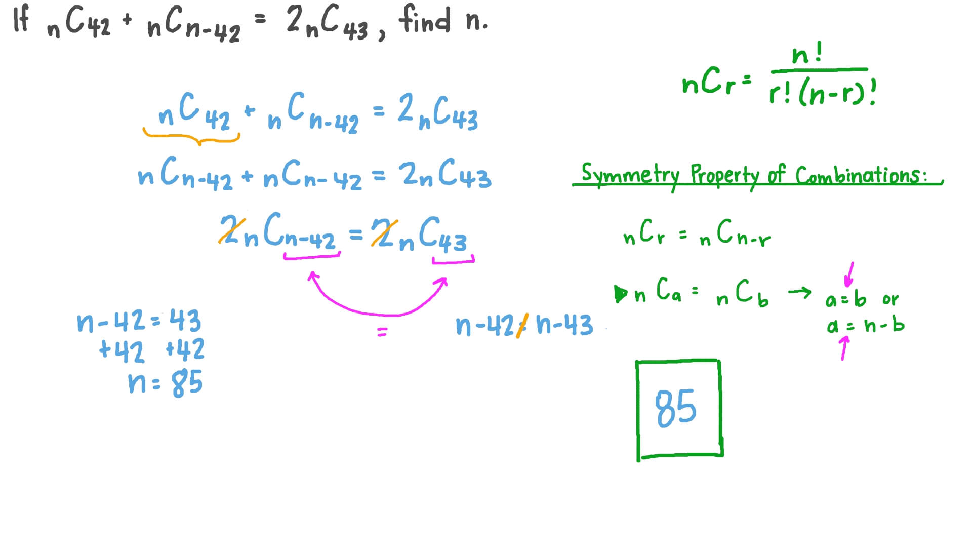 Question Video Evaluating Combinations to Find an Unknown Set Size Nagwa