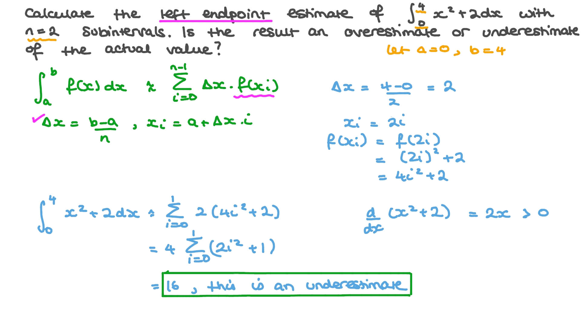 Question Video Integrating Functions Numerically — Left Endpoints Nagwa