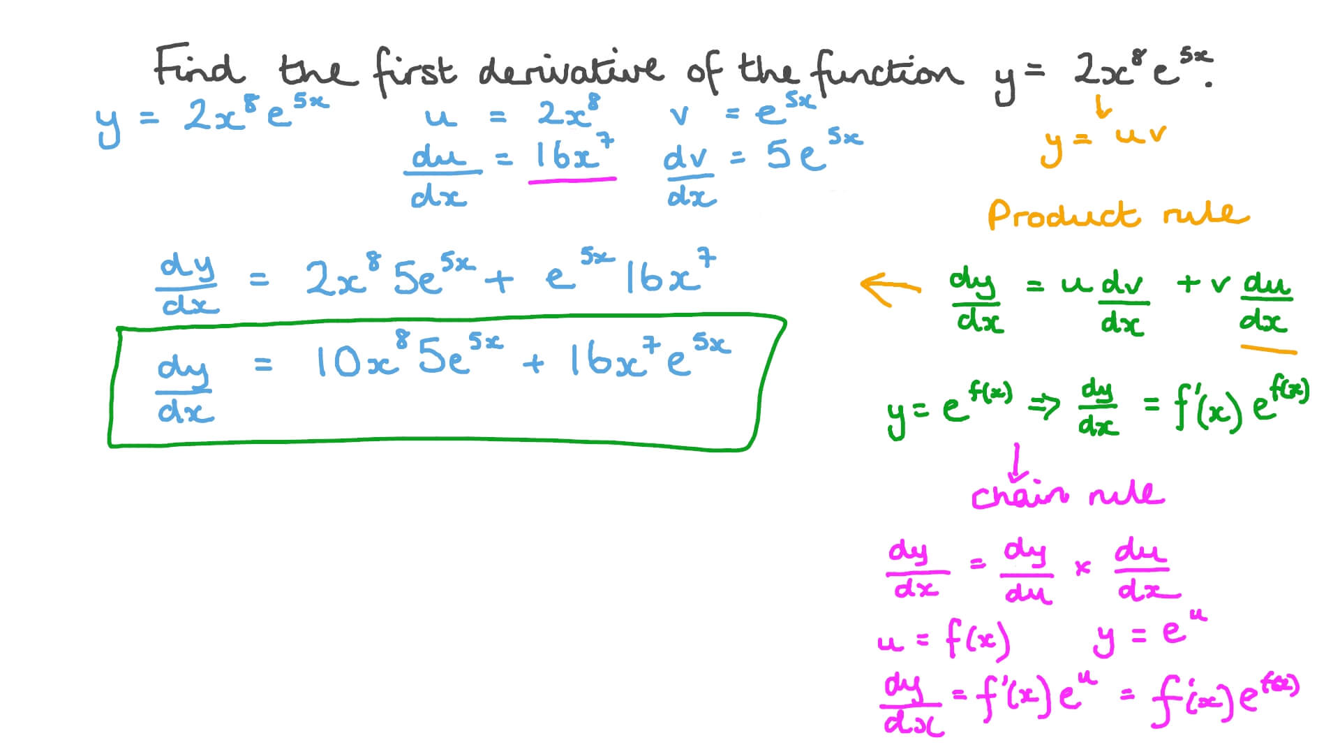 Question Video Differentiating Functions Involving Exponential