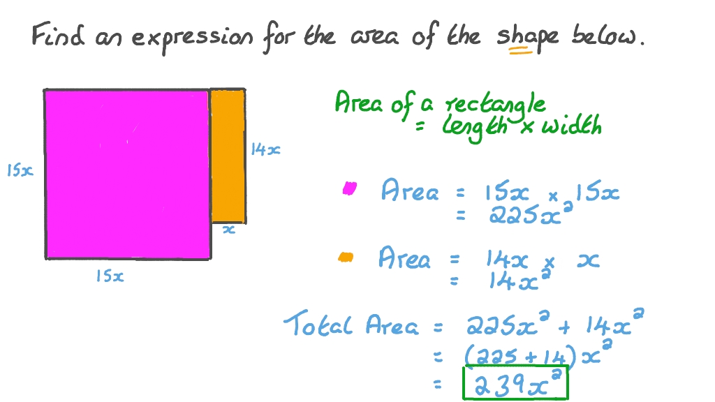 Question Video Writing Algebraic Expressions to Describe Areas Nagwa