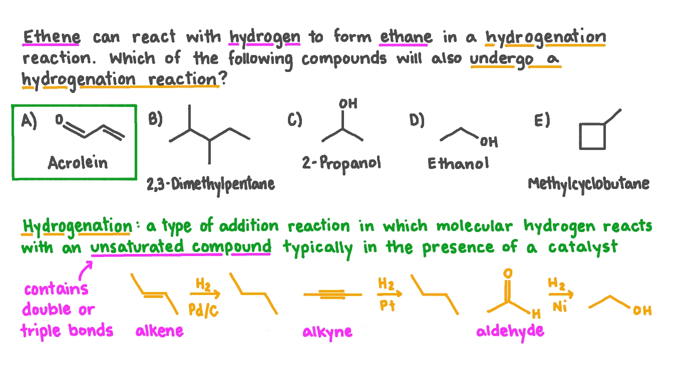 Question Video: Identifying The Compound That Will Undergo Hydrogenation | Nagwa