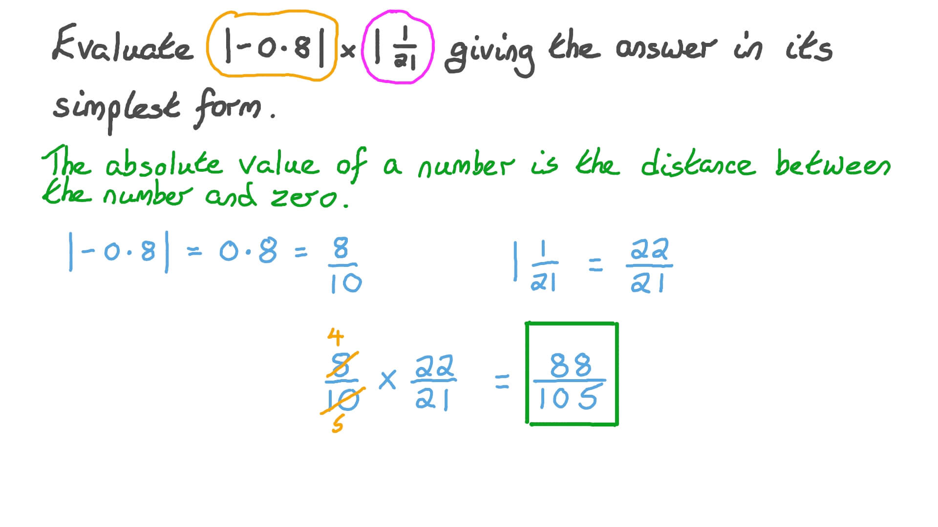 Question Video Multiplying Absolute Values of Decimal Numbers by Mixed