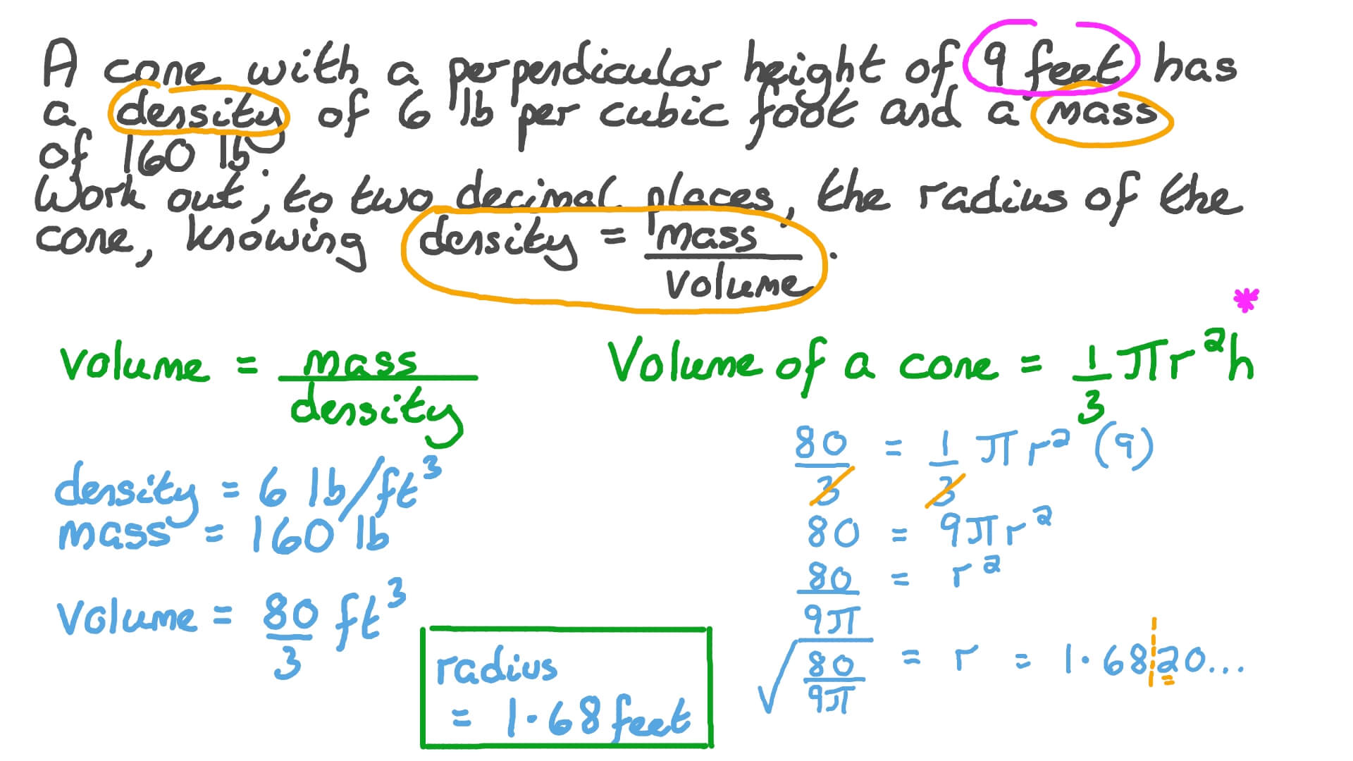 Question Video Calculating the Density of a Cone Nagwa