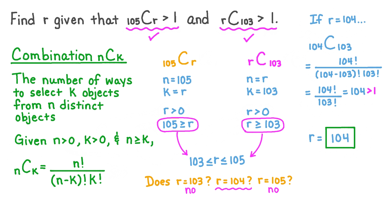 Question Video Using Properties of Combinations to Find an Unknown Nagwa