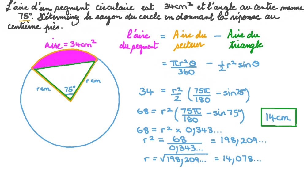 Vidéo question Déterminer le rayon d’un cercle compte tenu de l’aire