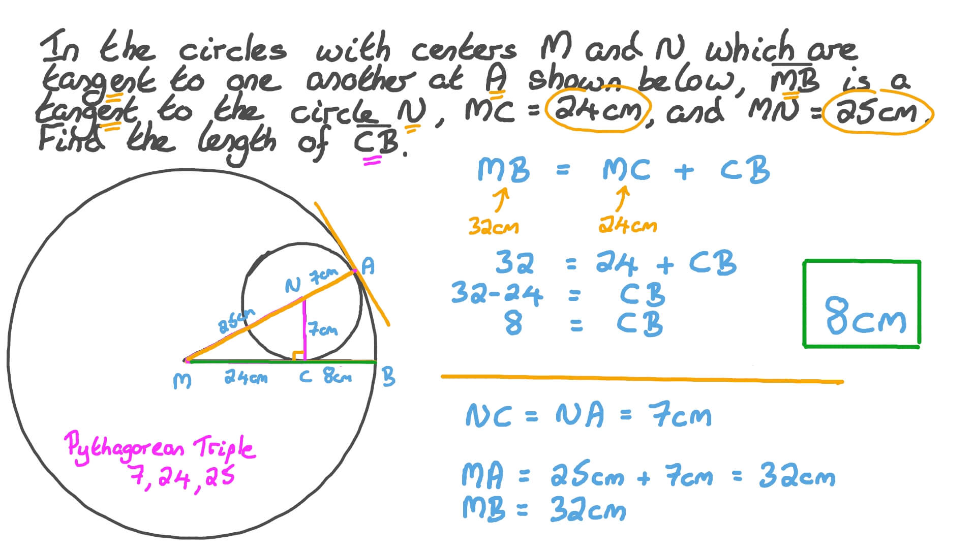 Question Video Finding the Length of a Line Segment given Two Circles