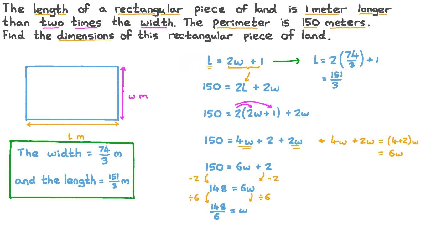 Question Video Finding the Dimensions of a Rectangular Piece of Land