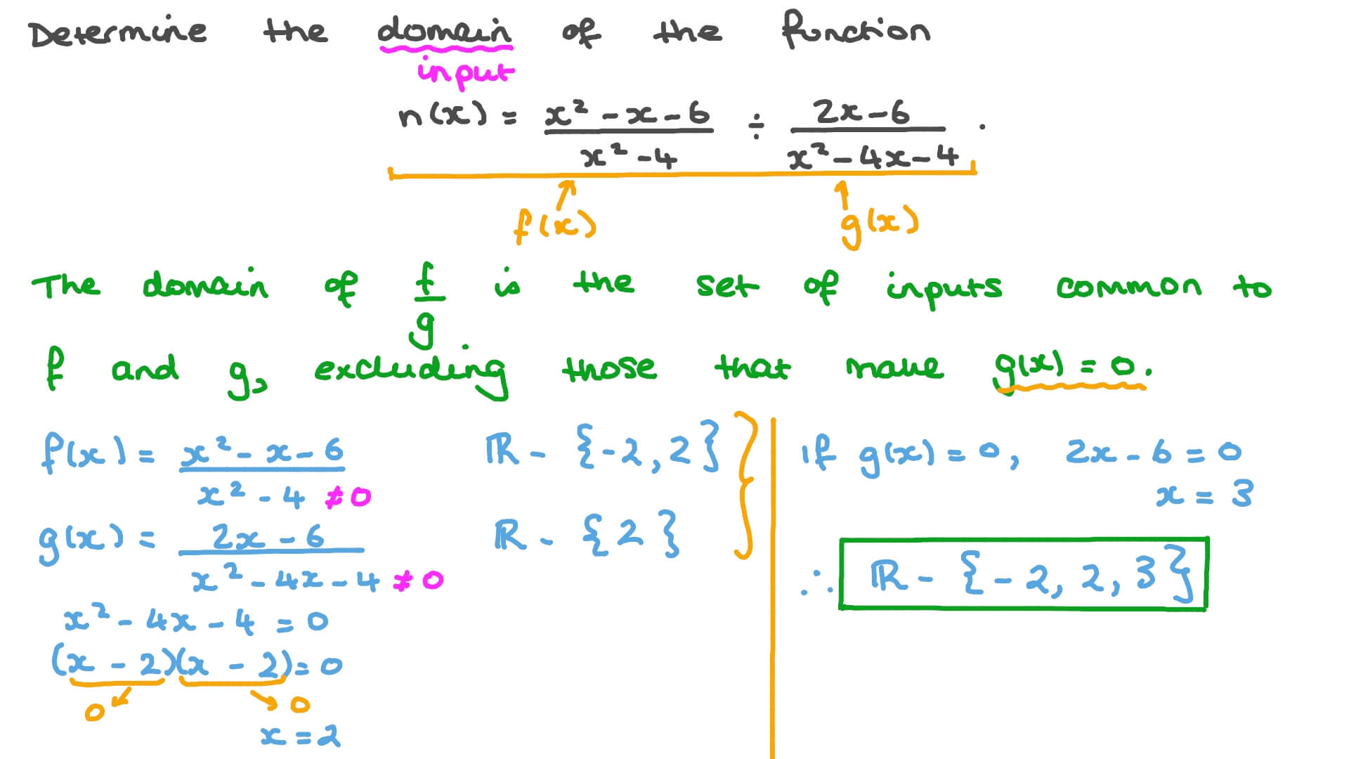 Question Video Determining the Domain of a Quotient of Two Rational