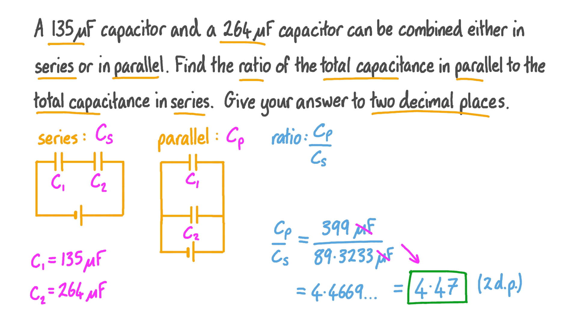 Question Video Finding the Ratio of Capacitances in Series and in