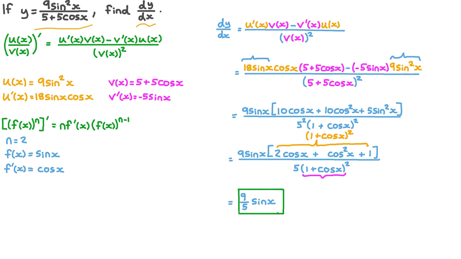 Question Video Finding the First Derivative of the Quotient of