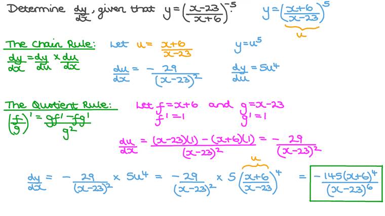 Lesson Combining the Product, Quotient, and Chain Rules Nagwa