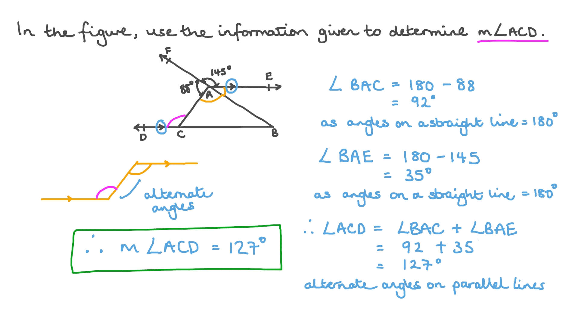 Question Video Finding the Measure of an Exterior Angle