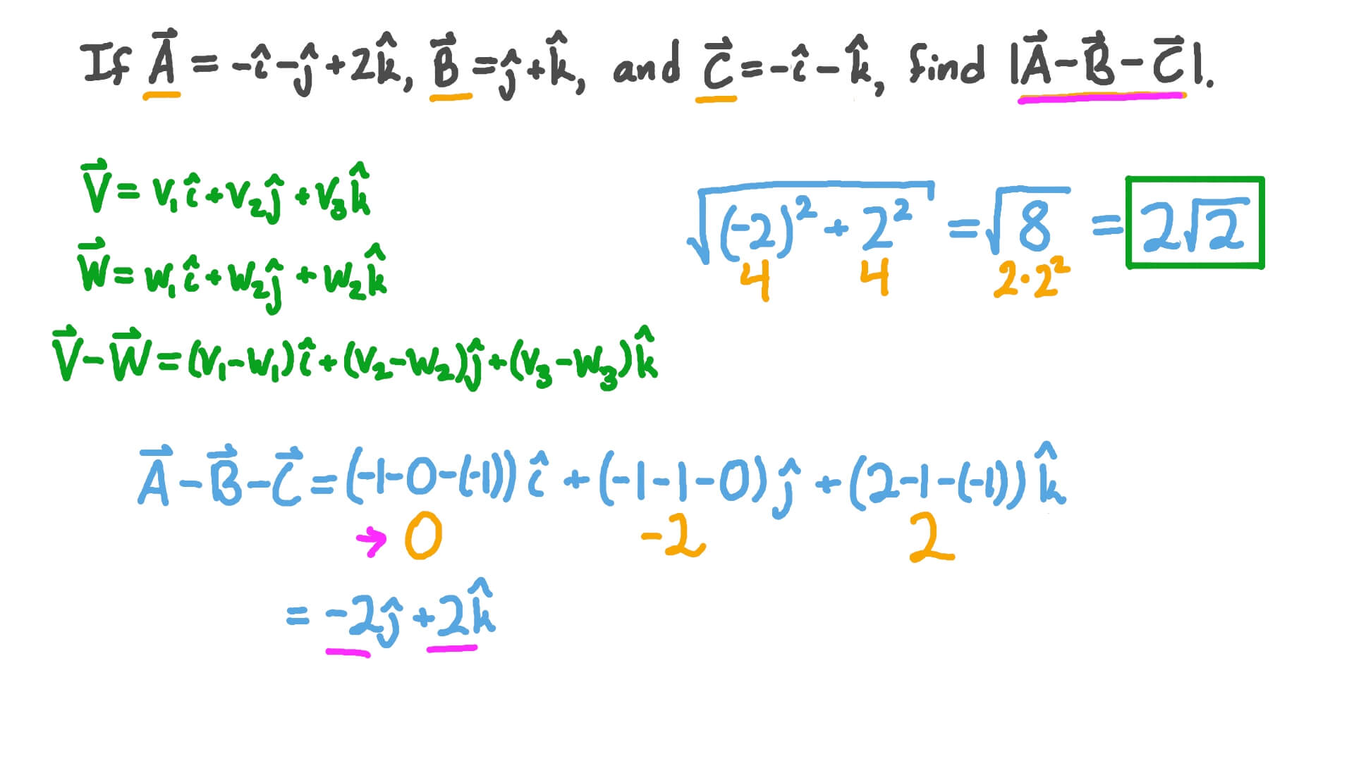 Question Video Finding the Magnitude of a Difference of Vectors Nagwa