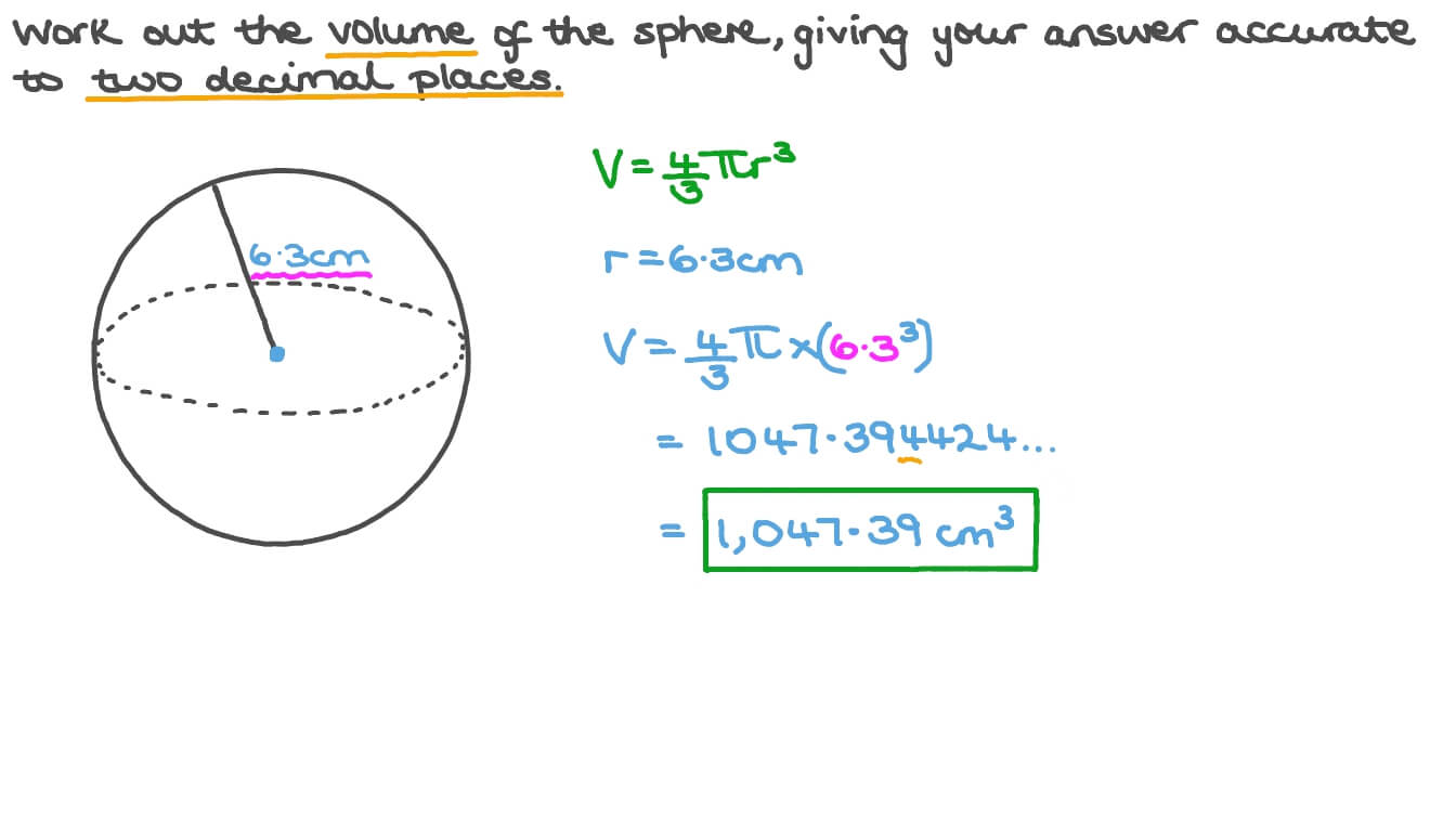 Question Video Finding the Volume of a Sphere Nagwa