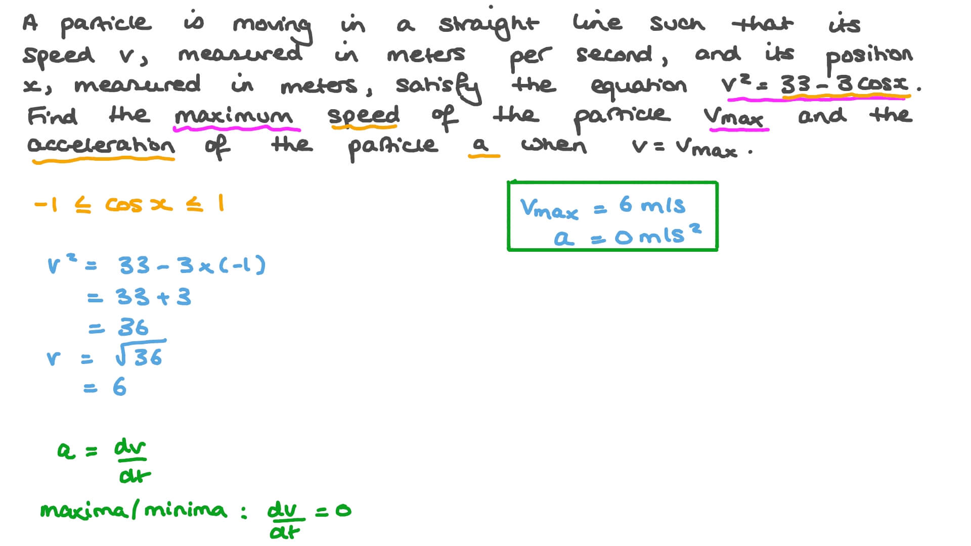 Question Video Finding the Maximum Speed of a Particle given Its