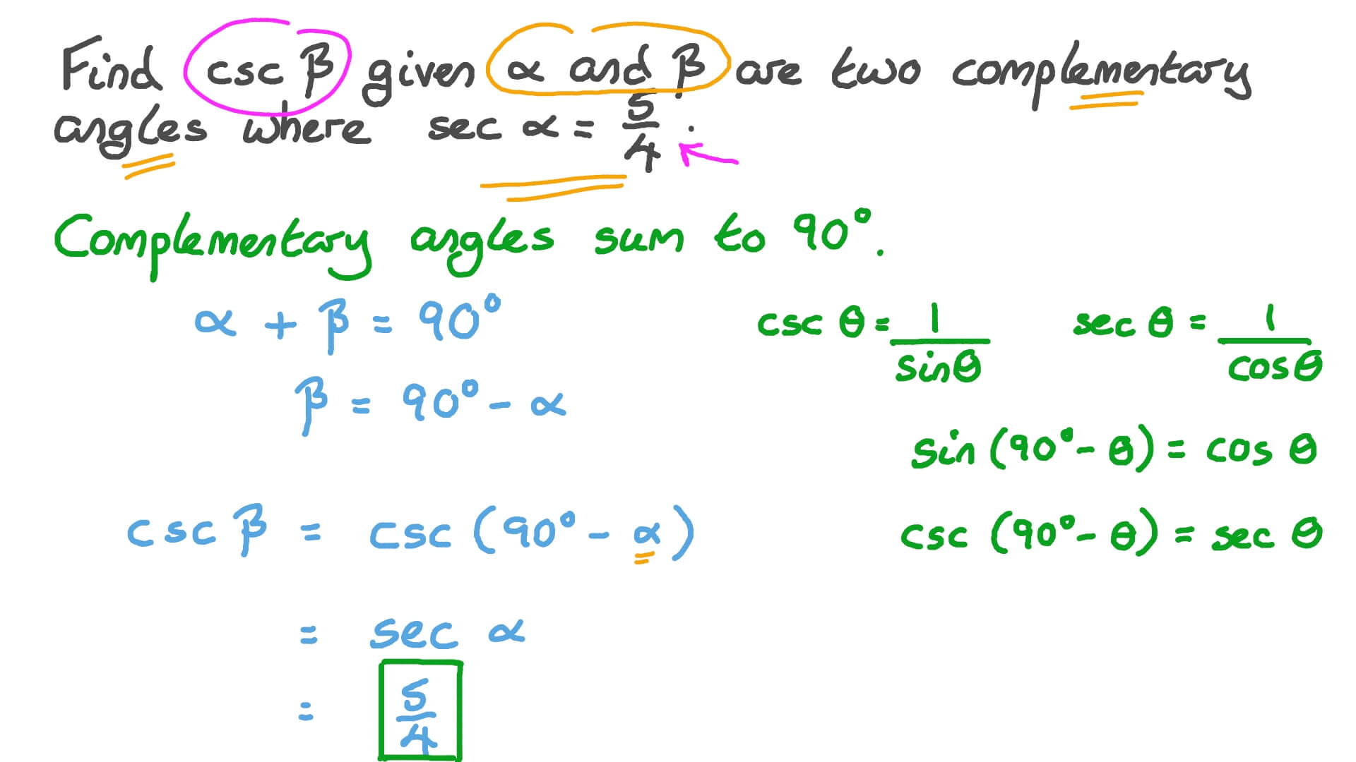 Question Video Using Relationship between the Sines and Cosines of