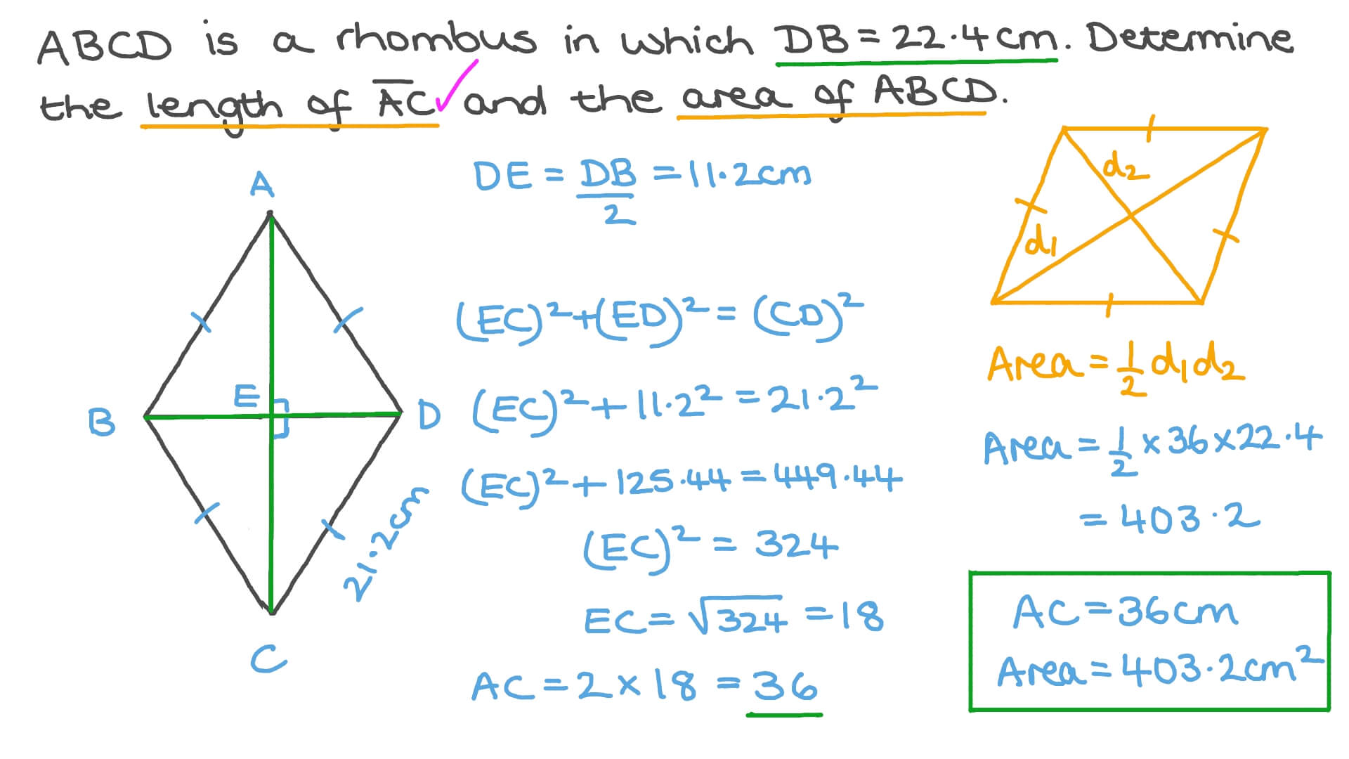 Question Video Finding the Area of the Rhombus given Its Side Length