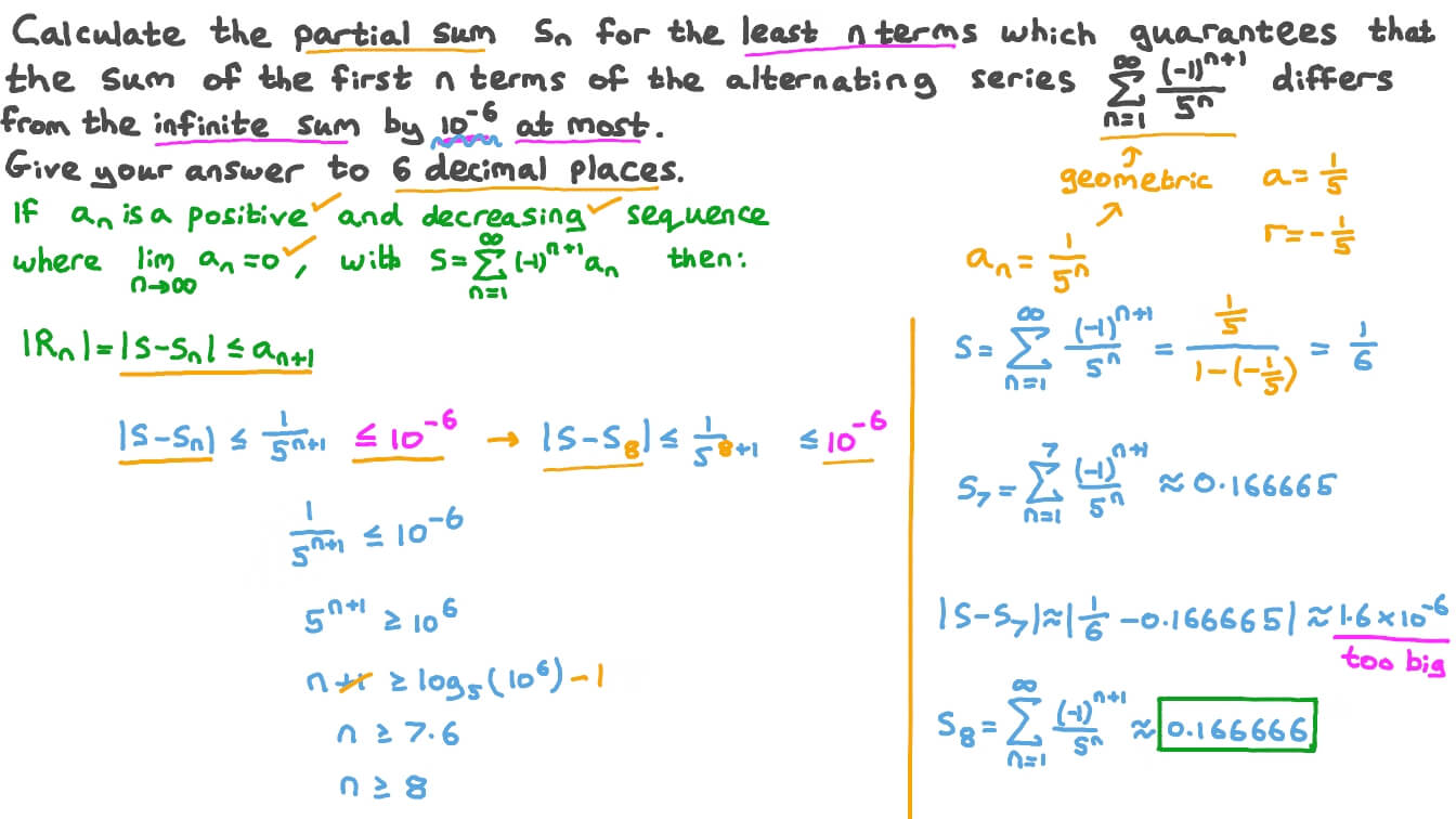 Question Video: Partial Sums Of Alternating Series | Nagwa